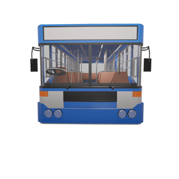 3D render thailand city bus blue white yellow color. front view png illustration