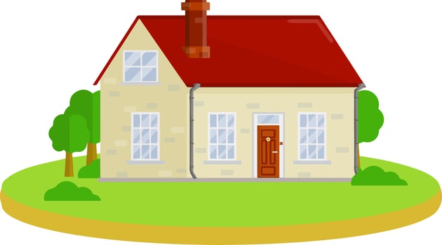 Cozy suburban house. Element of urban landscape. Small town and yellow house. Building with brown roof and porch. Cottage and Villa vector