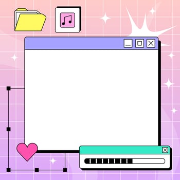 PC window in y2k style. Retro interface of an old computer with a bright color. Copyspace template. Retro wave and vaporwave vector