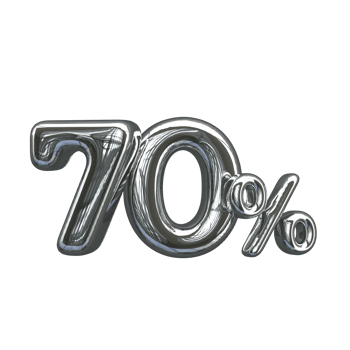 3D number Mental Silver 70 percent png