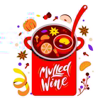 Recipe for making a hot winter drink. Christmas mulled wine from wine and spices in a saucepan vector