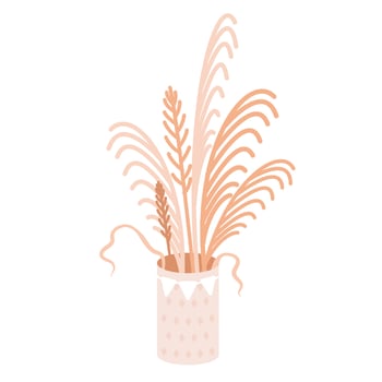 Dry beige branches of flowers in a wicker basket. Boho wedding decor. the interior of the nursery. scandinavian vector