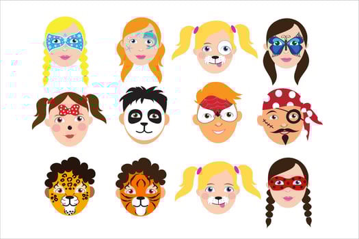 Face painting for kids icons collection. Vector illustration