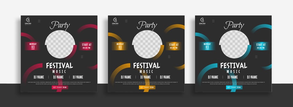 set of party festival music social media post banner template for instant post or social media post banner ads promotion template vector