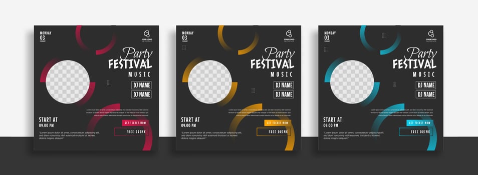 set of party festival music social media post banner template for instant post or social media post banner ads promotion template vector
