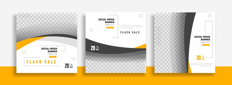 Set of Editable minimal square banner template. black yellow white background color with geometric shapes for social media post, story and web internet ads. Vector illustration