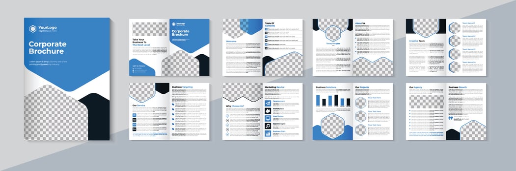 Modern brochure design, Business 16 page brochure template, Corporate brochure design, Pro Vector