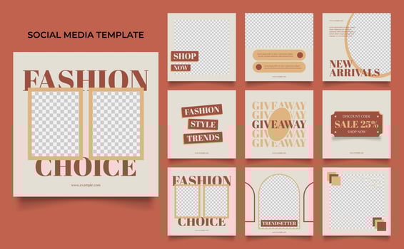 social media template banner fashion sale promotion in brown red color vector