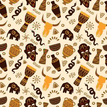 Seamless pattern with African ethnic elements of shamanism vector