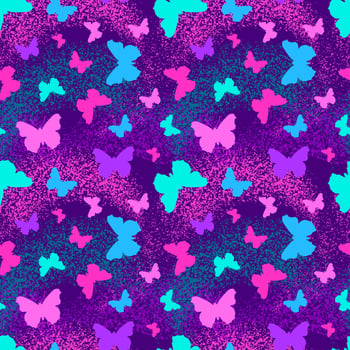 seamless pattern with cute neon flying butterflies. vector repeating background