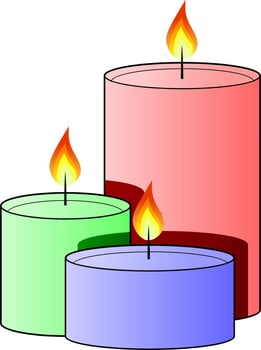 Scented candles isolated vector illustration. Various color scented candles vector for logo, icon, symbol, business, design or decoration. Burning candle. Hygge vector