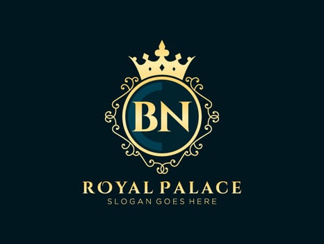 Letter BN Antique royal luxury victorian logo with ornamental frame.nt vector