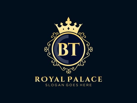 Letter BT Antique royal luxury victorian logo with ornamental frame.nt vector