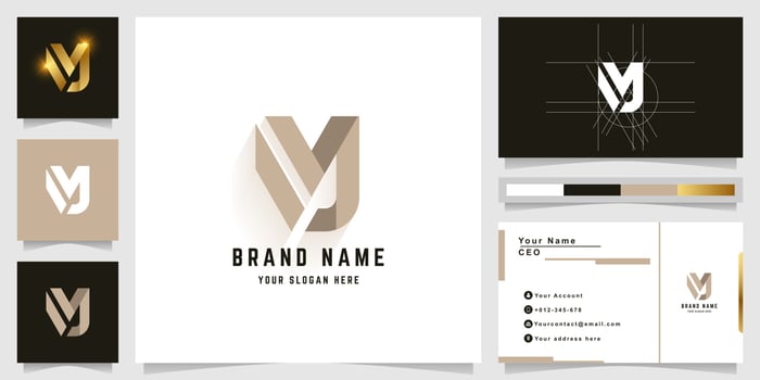 Letter MJ or MY monogram logo with business card design vector