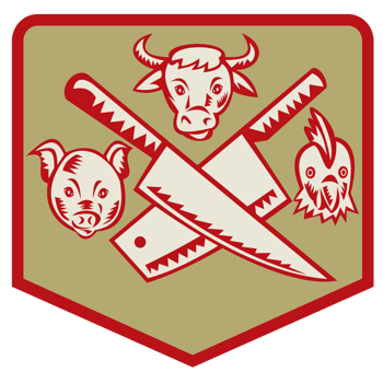 Cow,pig and chicken with crossed butcher knife png