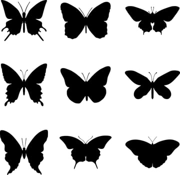 Animals Butterfly Vector Silhouette Set