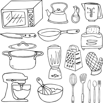 Kitchen Hand Drawn Vector Illustration Objects Set
