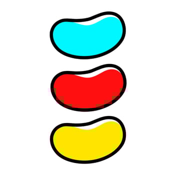 Illustration of jelly bean candy in three colors. Sparkling sweet food on white background. Great for logo packaging vector