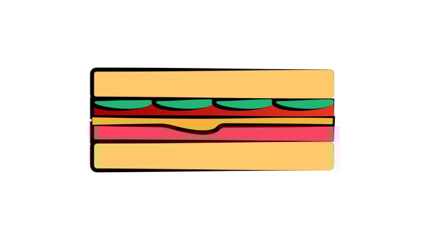 appetizing, tasty sandwich on a white plate. sandwich stuffed with meat, cheese and herbs. delicious and juicy bread with meat. snack, lunch. vector illustration