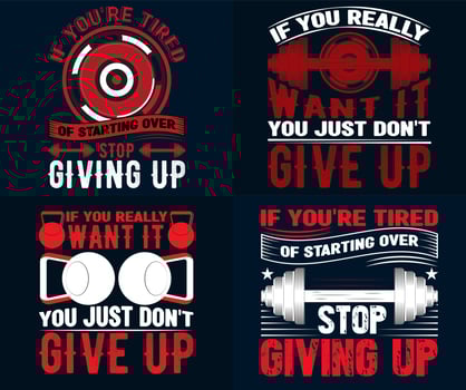 Gym-fitness Motivational Quote T-shirt Design Bundle, Best Motivational Typography T-shirt Design Set vector