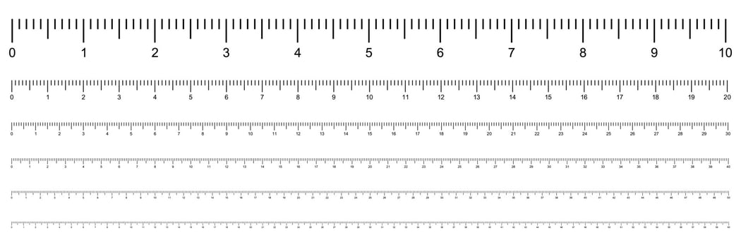 Measurement scale in cm. Ruler from 10 to 60 centimeters. Vector illustration