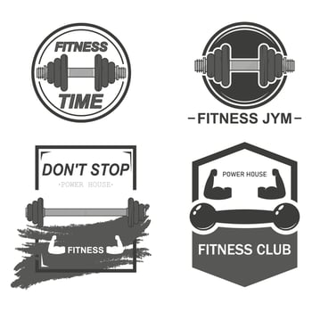 Set of gym emblems, labels, badges, logos vector