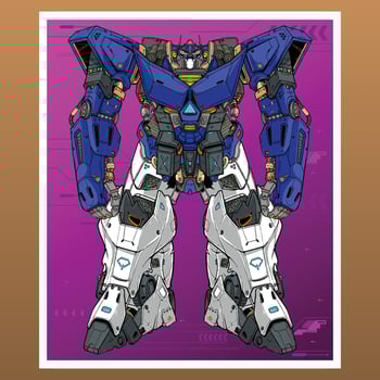 Mobile fight gundam 3d blue and white mecha robot builded by head arm body leg illustration vector