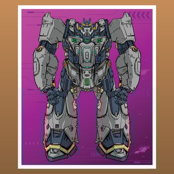 Detail mecha robot gundams builded by head arm body leg weapon illustration premium vector