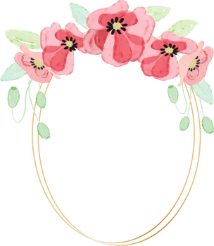 watercolor red poppy flower wreath with golden frame collection for veteran's day png