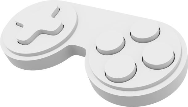 Minimalistic console game controller. PNG white icon on transparent background. 3D rendering.