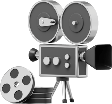 Vintage black cartoon style movie camera. Funny retro video camera. 3D rendering. PNG icon on transparent background