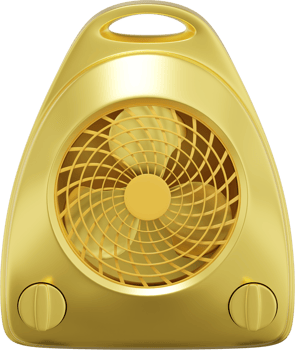 Electric fan heater. Gold PNG icon on transparent background. 3D rendering.