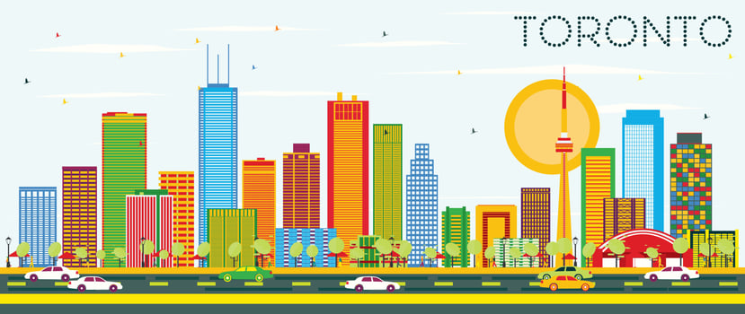 Toronto Skyline with Color Buildings and Blue Sky. vector