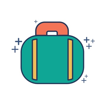 Travel luggage icon vector illustration glyph style design with color and plus sign. Isolated on white background.