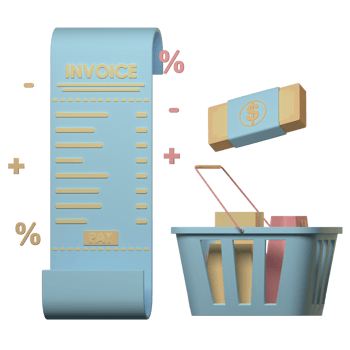3d invoice and cart illustration png