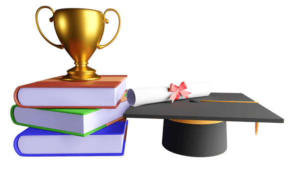 pile of books with degree cap png