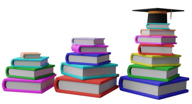 pile of books with degree cap png