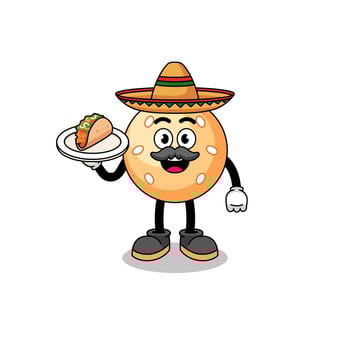 Character cartoon of sesame ball as a mexican chef vector