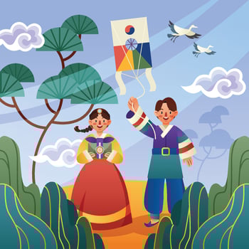 A Girl and a Boy Celebrating Seollal vector