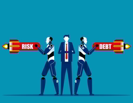 Company technology protects from crisis. Concept business robotic vector  illustration, Artificial intelligence