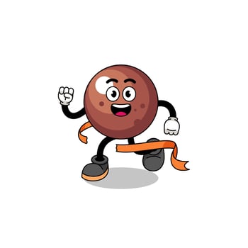 Mascot cartoon of chocolate ball running on finish line vector