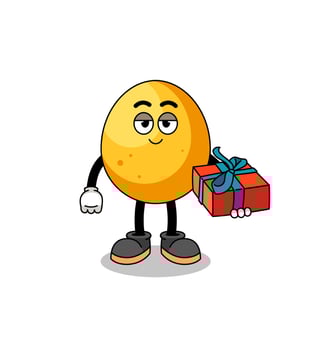 golden egg mascot illustration giving a gift vector