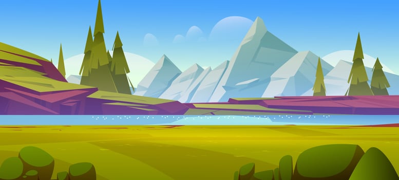 River with stone shore in mountain valley vector