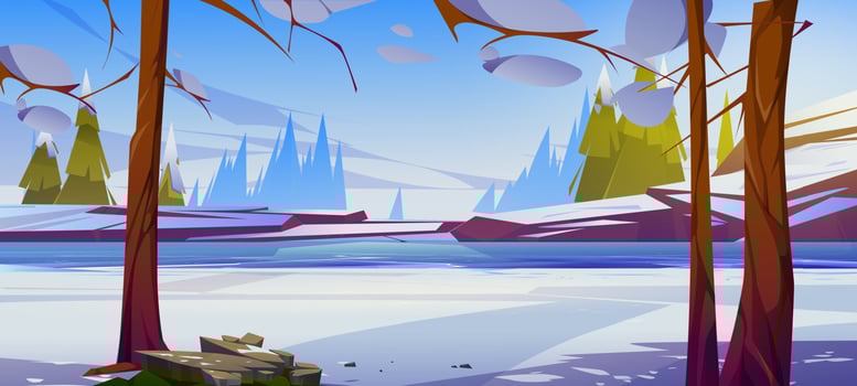 Winter landscape with frozen river vector