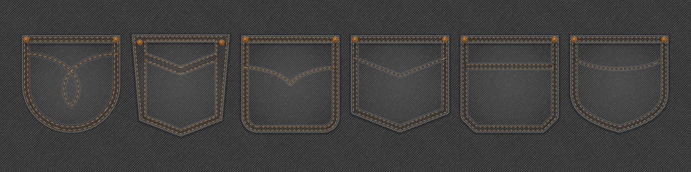 Black denim cloth texture with pockets vector