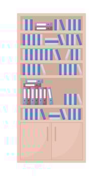 Office bookshelf semi flat color vector object. Folders and books. Editable element. Full sized item on white. Paper documents simple cartoon style illustration for web graphic design and animation