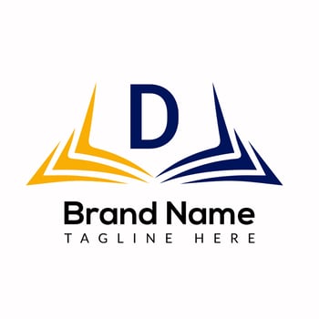 Education Logo On Letter D Template. Open Book Logo On D Letter, Initial Educational Sign Concept Template vector
