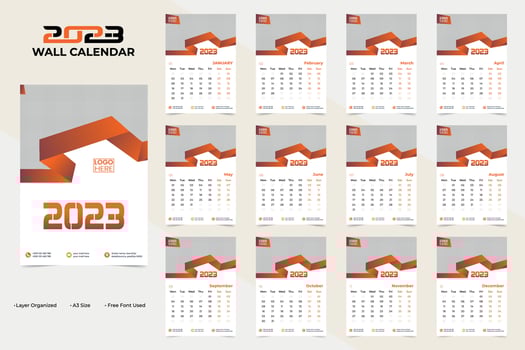Abstract and Stylish Wall Calendar Design for Happy New Year 2023 vector