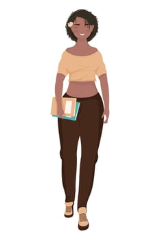 afro young woman walking vector