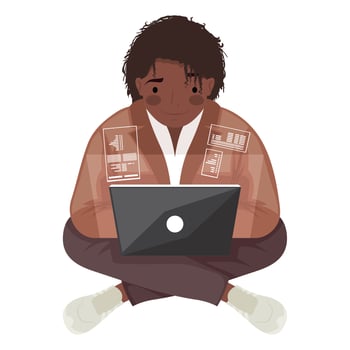 afro woman developer with laptop vector
